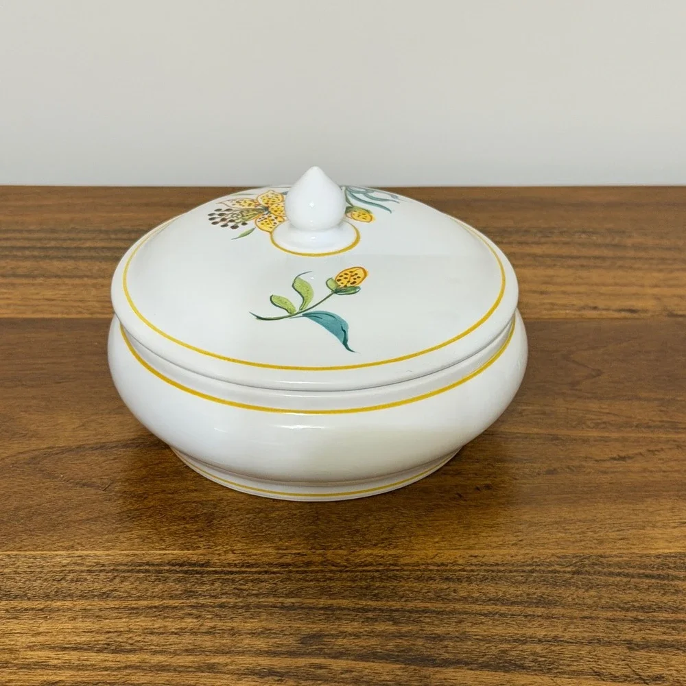 Pivato Nove Italy Pair Ceramic Lidded Vanity Jars Canisters Yellow Floral